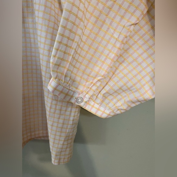 LOFT Tan and Orange Casual Button Up Shirt 100 % Textured. Cotton Plaid XL NWT - Picture 8 of 11